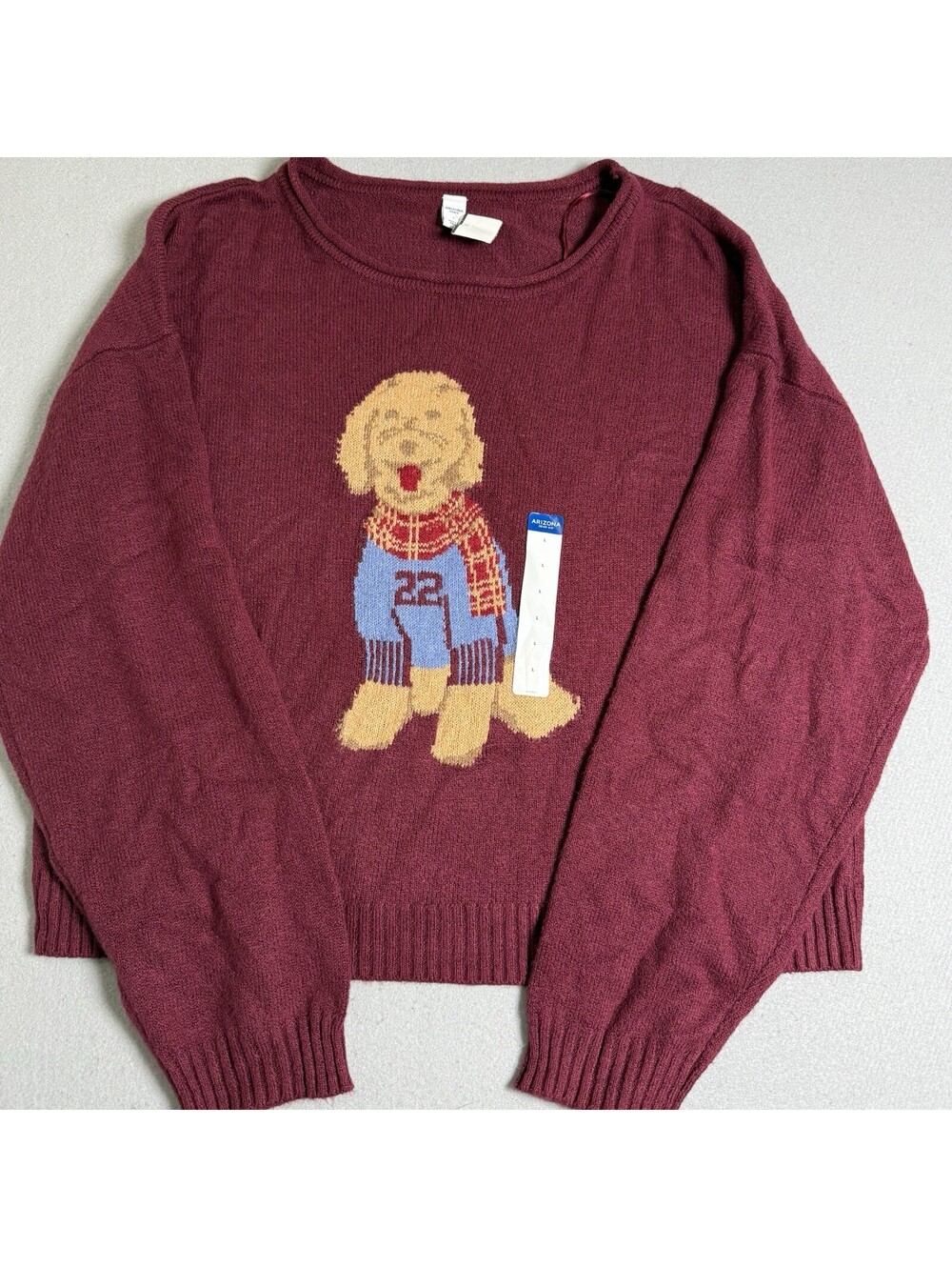 New Arizona Jean Co Dog Sweater Large Graphic Knit Pullover Red Doodle Burgundy
